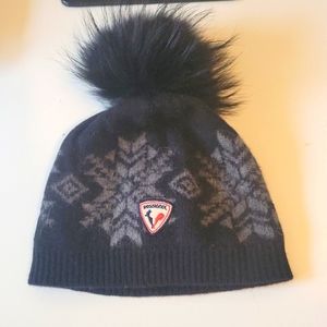Rossignol winter ski hat real fur pom pom